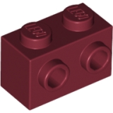 LEGO Steen 1x2 met Zij-noppen DONKERROOD (100 stuks)